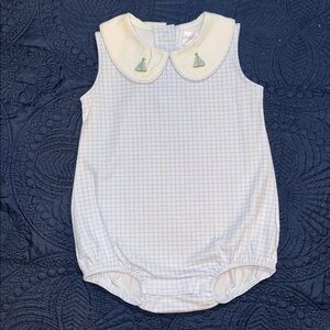 Cecil & Lou Blue Checkered Baby Romper with Sailboat Collar Size 9mo